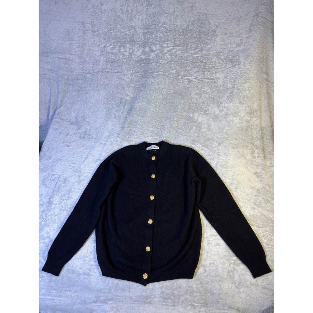 Ballantyne Sweater Vintage Womens Black Crew Neck Long Sleeve Gold Buttons